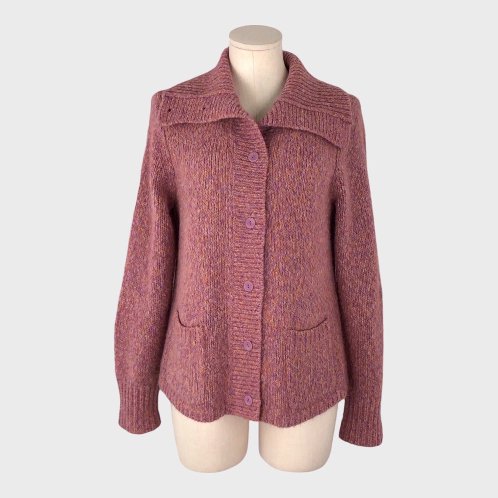 Eileen Fisher Heathered Italian Wool Yarn Knit Cardigan Sweater